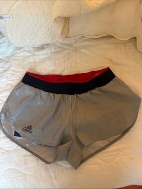 Adidas Women's Light Silvery Gray Tennis Shorts with Red & Black Waistband